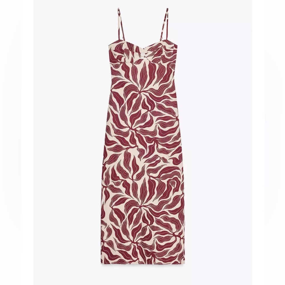 Zara Printed Rustic Linen Midi NEW With Tags